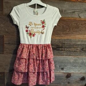 Lily Bleu Floral Pink and White Kids Dress 8 E